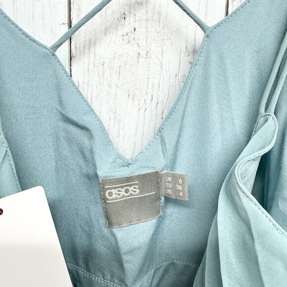 Asos Dress Women Size 4 Pleated Sleeveless Crop Top Midi Crossback Elegant Glam - Picture 4 of 6